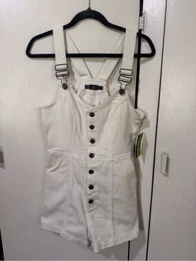 Volcom White Button-Front Denim Romper Overalls Medium NWT